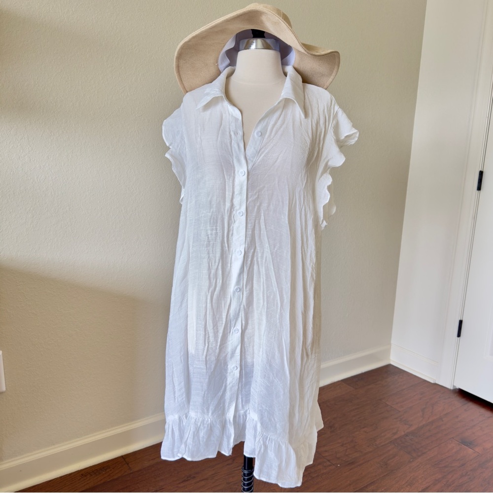NWTs.  Cupshe White Ruffled Cover Up with Notched Collar.